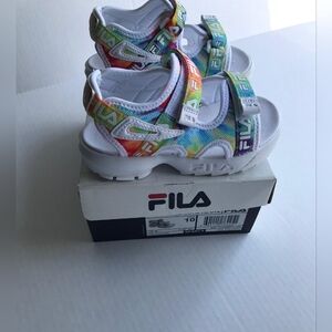 Fila Kids' White and Multicolor Sandals zize 10 usa